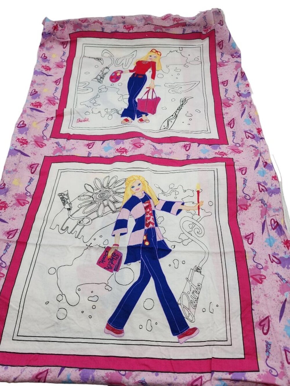2002 Mattel Color me barbie pillow / quilt blocks 44 x 51 6 blocks - Picture 1 of 3